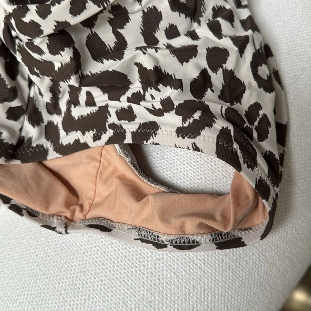 J.Crew Ruched bandeau one-piece swimsuit in leopard print.